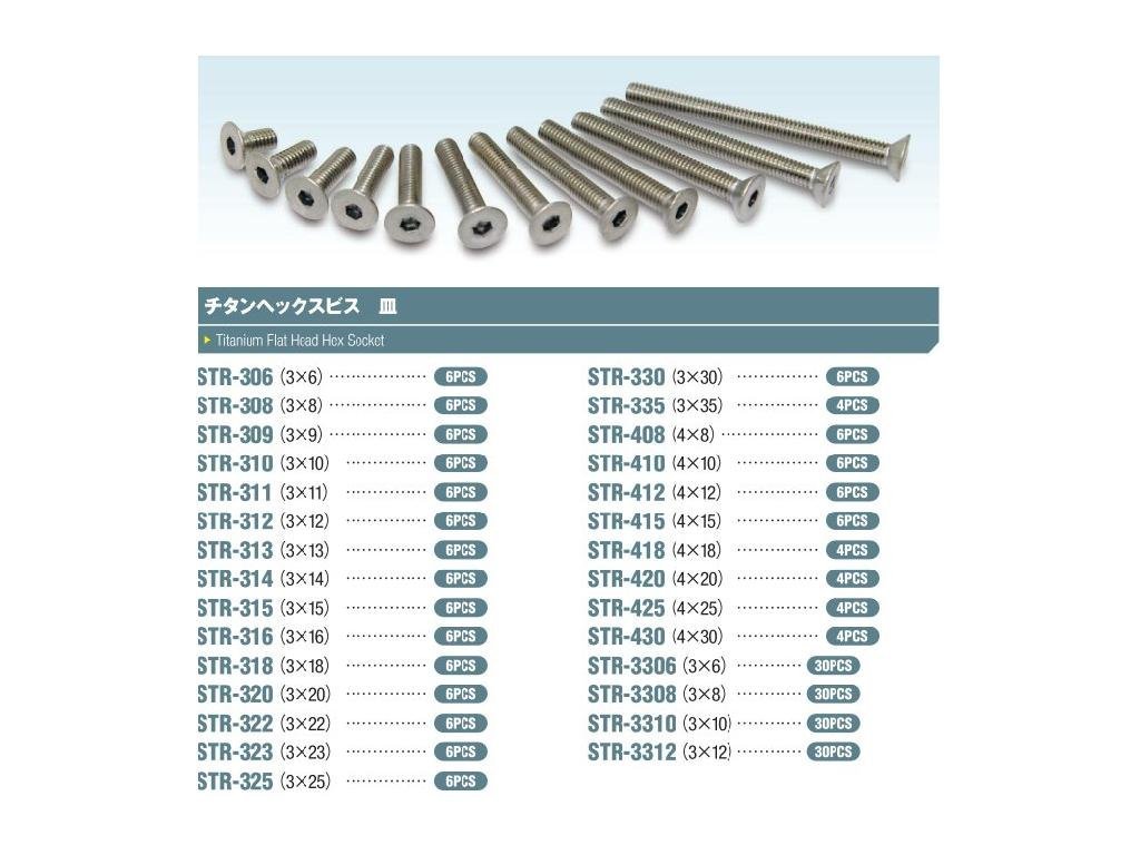 Titanium Hex Countersunk Screws (6 Pieces), 3 x 8 STR-308