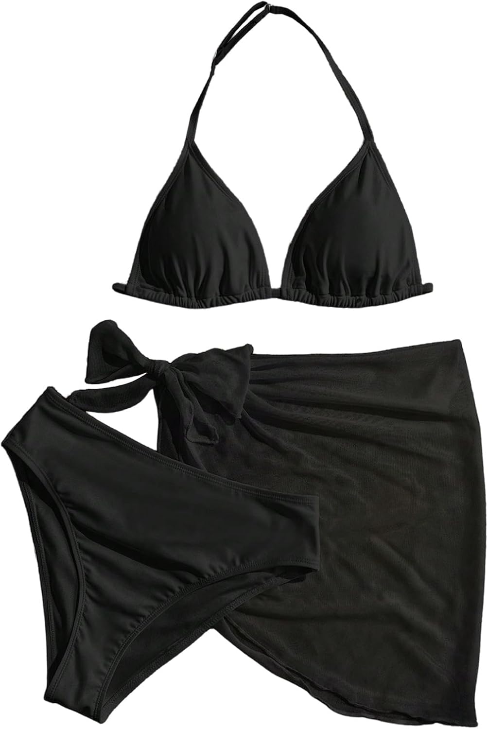 SHENHE Girl's 3 Piece Swimsuits Triangle Halter Bikini Set Bathing Suits with Cover Up Wrap Skirt