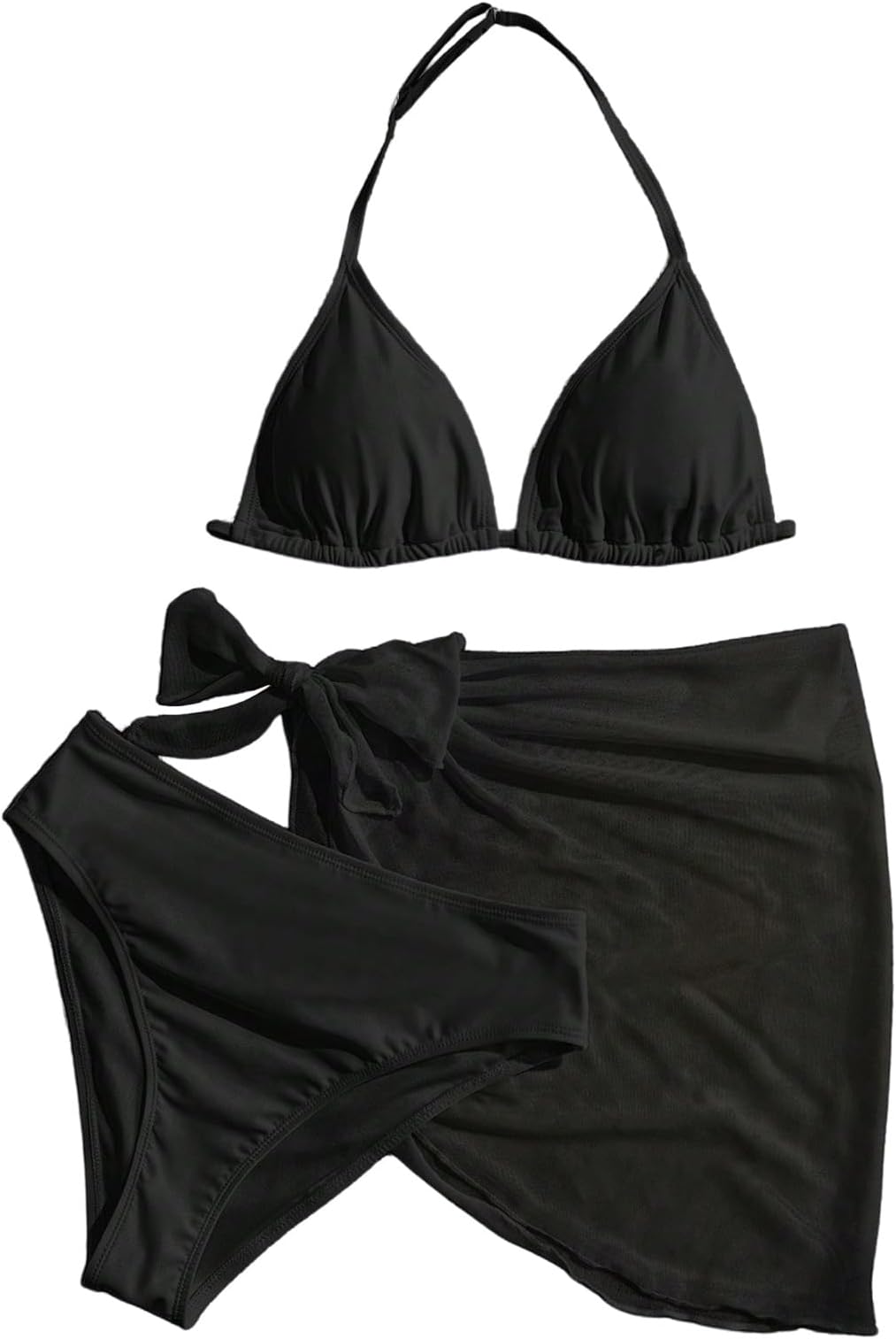 Girl's 3 Piece Swimsuits Triangle Halter Bikini Set Bathing Suits with Cover Up Wrap Skirt