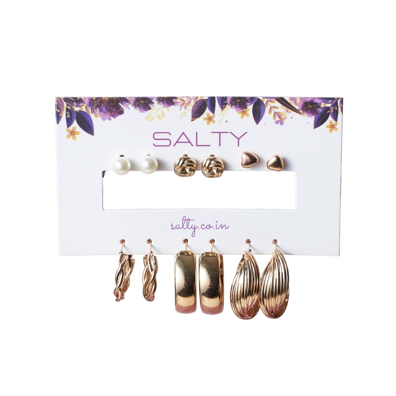 SALTY Fashion Golden Hoop Earrings for Women & Girls | 6 Pairs Combo | Studs | Ear Tops | Latest | Trendy | Fancy | Stylish | Birthday Gift | Aesthetic Jewellery | Accessories for Everyday Wear (B0CTKLW94W) Amazon Price History, Amazon Price Tracker