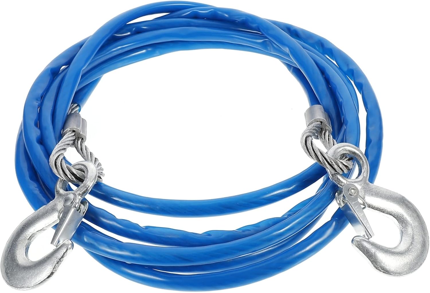 Tow Strap for Vehicles, Steel Cable Recovery Rope with Safety Hooks