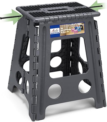 Miniatura 32 de Acko. Taburete plegable de 13 pulgadas de alto, resistente, para niños y adultos, cocina, jardín, baño, taburete con escalón. Blanco,Negro