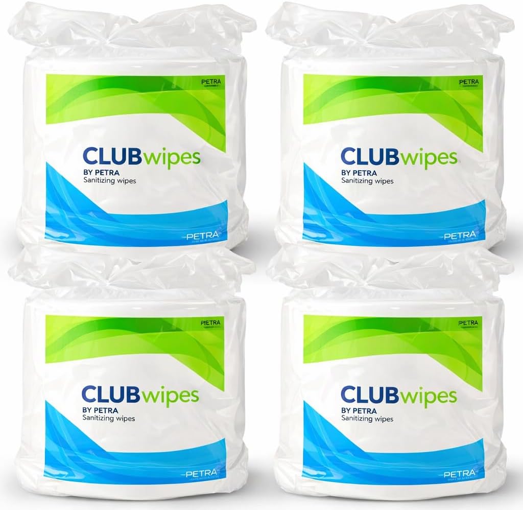 CLUBwipes Gym Equipment Wipes Refill Rolls – 6000 Bulk Sanitizing Wipes for Fitness Centers, Gyms & Wellness Facilities – Commercial Cleaning Wipes for Gym Equipment – 4 x 1500 Roll Refill Pack
