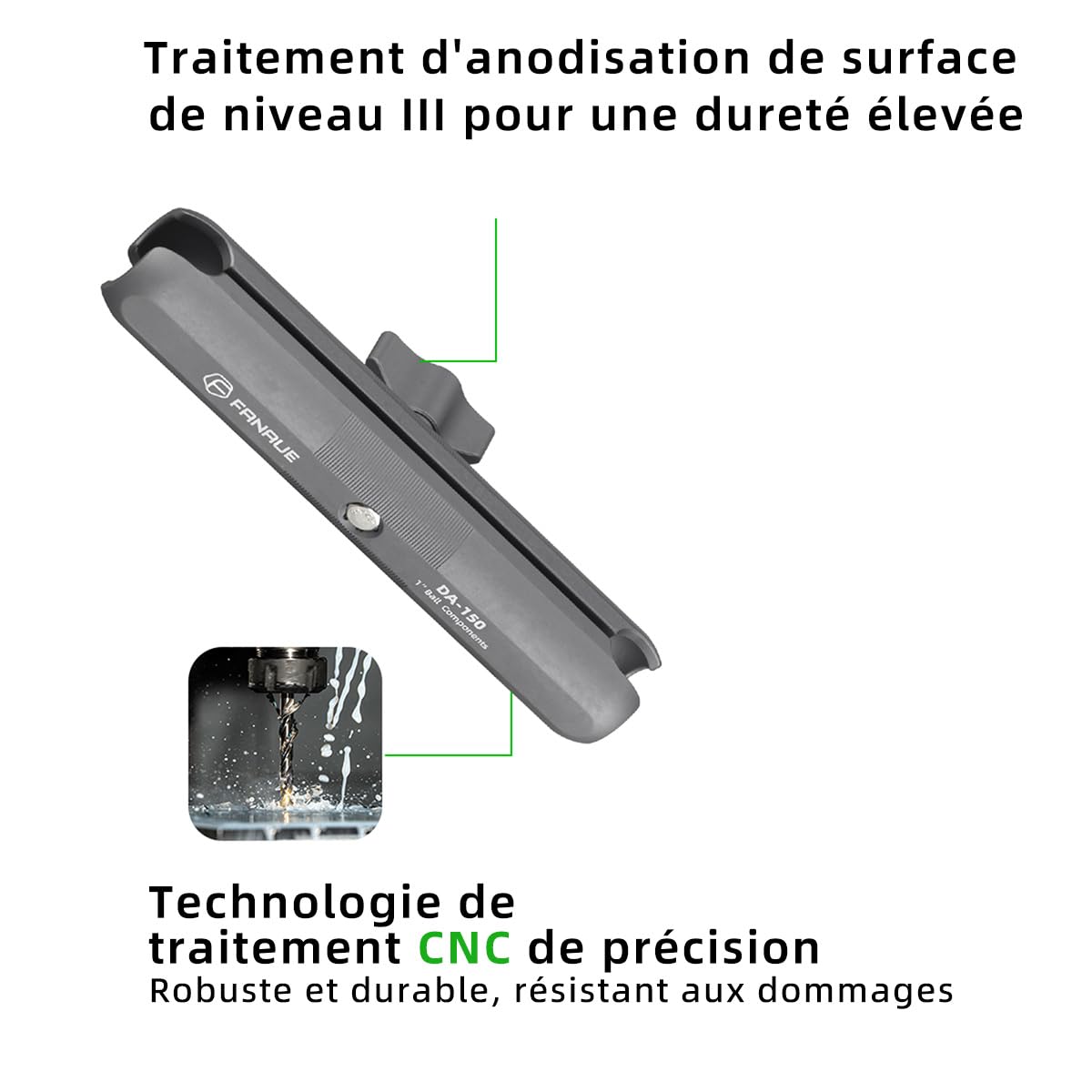 FANAUE support d'extension pour double prise avec bras en alliage d'aluminium, compatible avec les adaptateurs RAM Mounts taille B/à bille de un pouce. Longueur du bras : 150mm (DA-150)