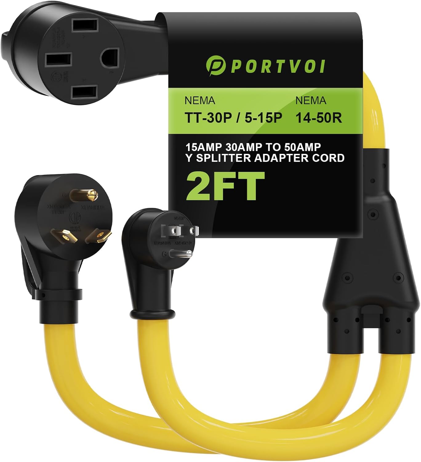 RV 15/30 Amp to 50 Amp Splitter Adapter NEMA 5-15 & TT-30 to 14-50R Heavy Duty 10 AWG RV Power Cord for Campground Travel Trailer