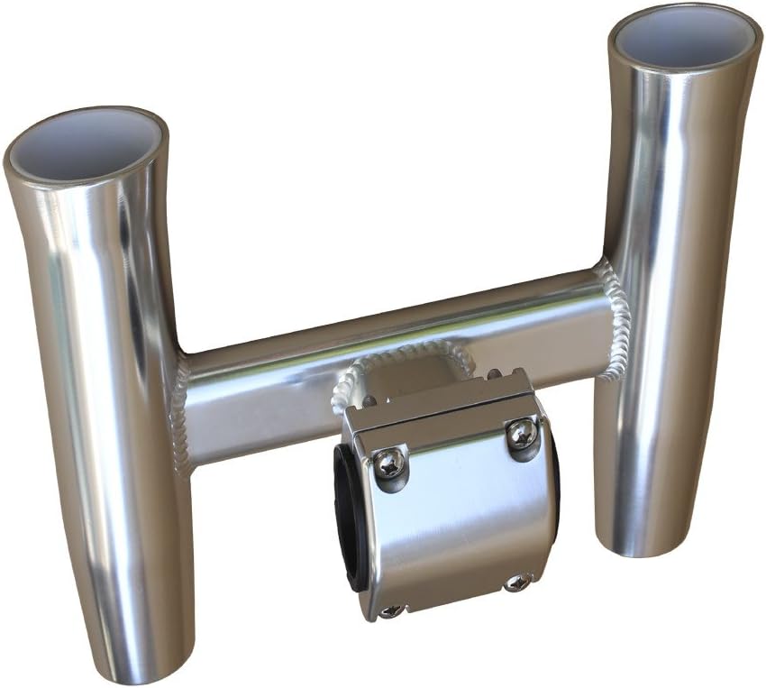 Brocraft Aluminum Twin Fishing Rod Holder ¨C Clamp-On Boat Mount with Adjustable Inserts for 1.5" 1.75", 2" Tubes/T-Top Rail h