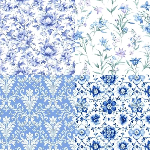 Image of 5 inchx5 inch50pcs Cotton Fabric Squares for Sewing Quilting Supplies-Blue Floral | Good quality wonderful colors beautiful patterns soft and sturdy 100% cotton fabric squares perfect for quilting projects