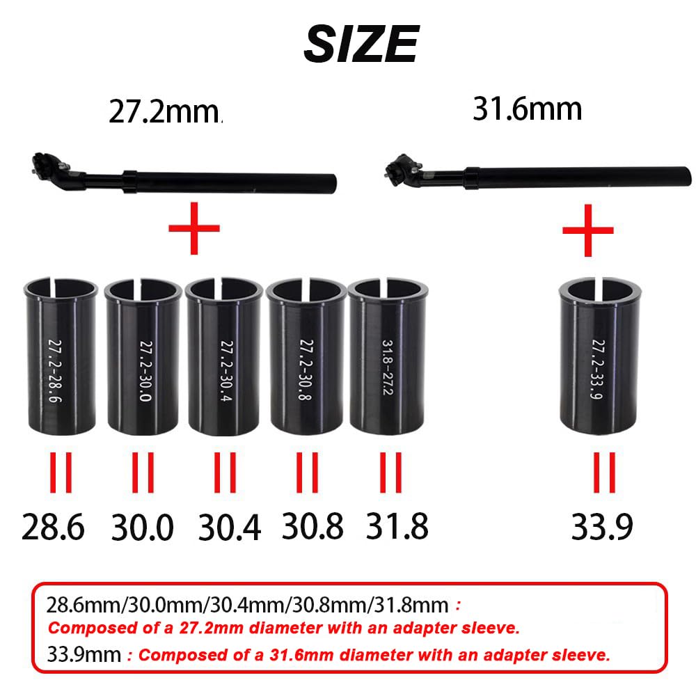 Tige de Selle de vélo Suspendue, Tige de Compte-Gouttes, tiges de Selle réglables en Aluminium 27.2/286/30.0/30.4/308/31.6/31.8/33.9 x 350mm pour VTT vélo de Route Montagne Fixe
