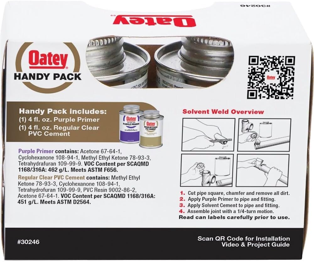 Oatey 30246 4 oz. PVC Regular Clear Cement and 4 oz. NSF photo 2