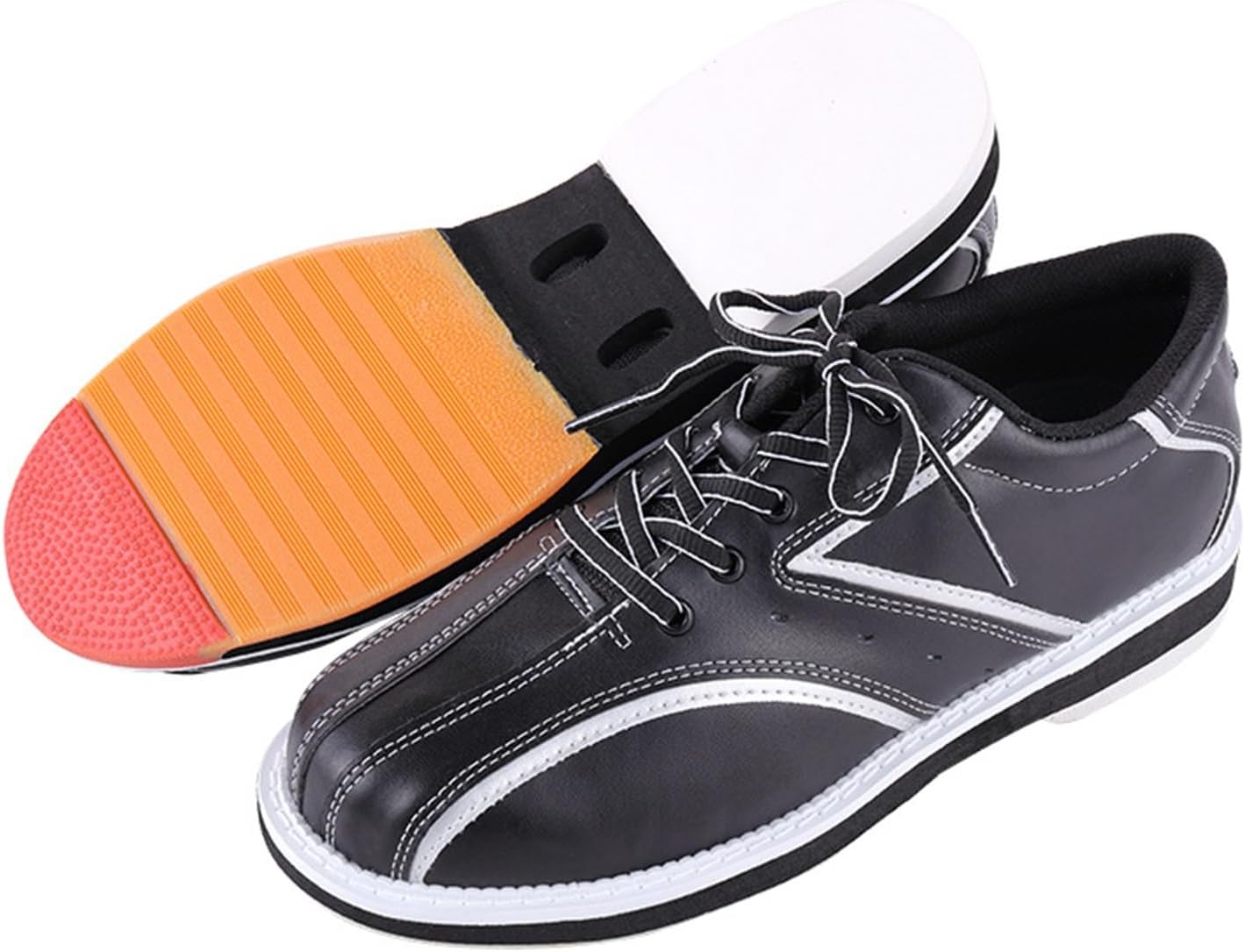 DHAEY Mens Bowling Shoe Leather Wear-Resistant Breathable Lightweight Bowling Sport Shoes Youth Athletic Fitness Shoes Lace Up Bowling Shoes (Color : Black, Size : 12.5 Women/11 Men)