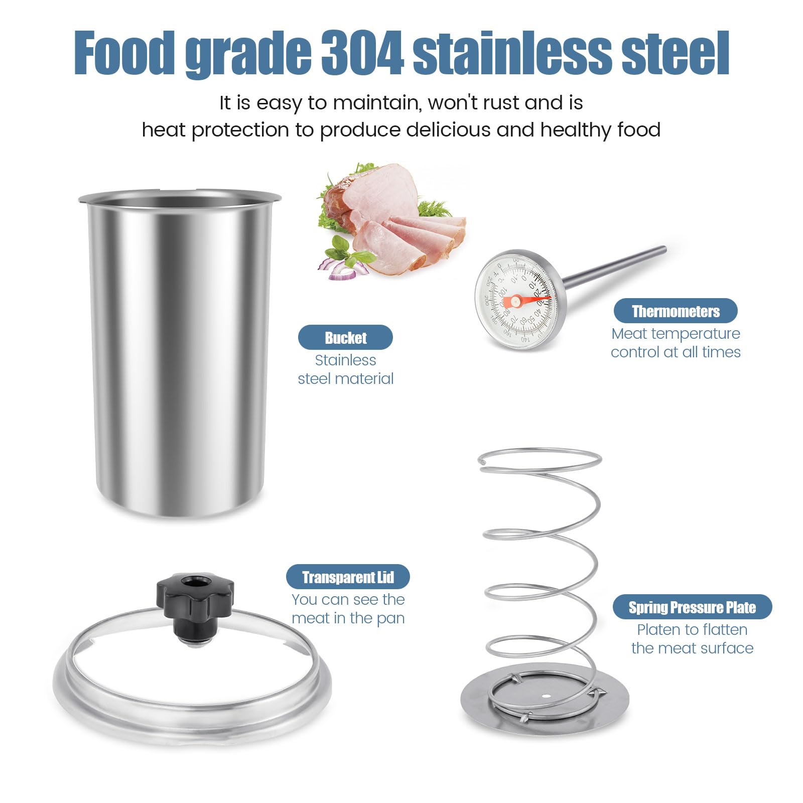 Ham Maker Stainless Steel Meat Press Cooker with Thermometer Heat Resistant Ham Press Maker Multipurpose Deli Meat for Home and Commercial Use