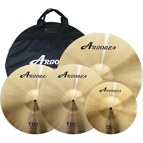 Arborea Brass Cymbal Set 10" Splash 13" Hi-Hats 14" Crash 4 Pcs FHC Series Professional Drum Percussion Durable Bright Sound