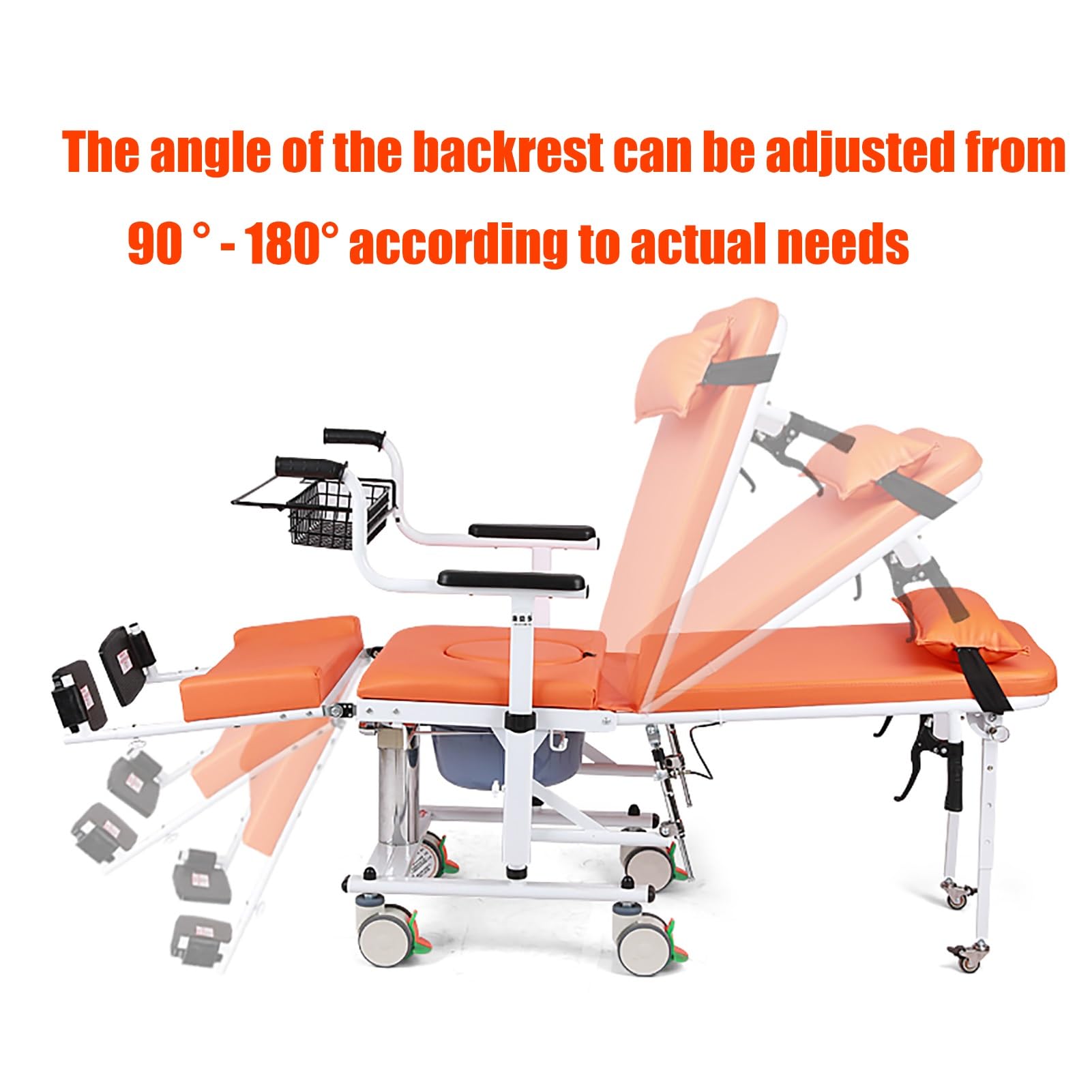 XingLi Heavy Duty Multifunctional Patient Lift Transfer Chair, Patient Lift for Home, Hydraulic Aid 180° Backrest Adjustment, Height-Adjustable Nursing Chair, with Chamber Pot