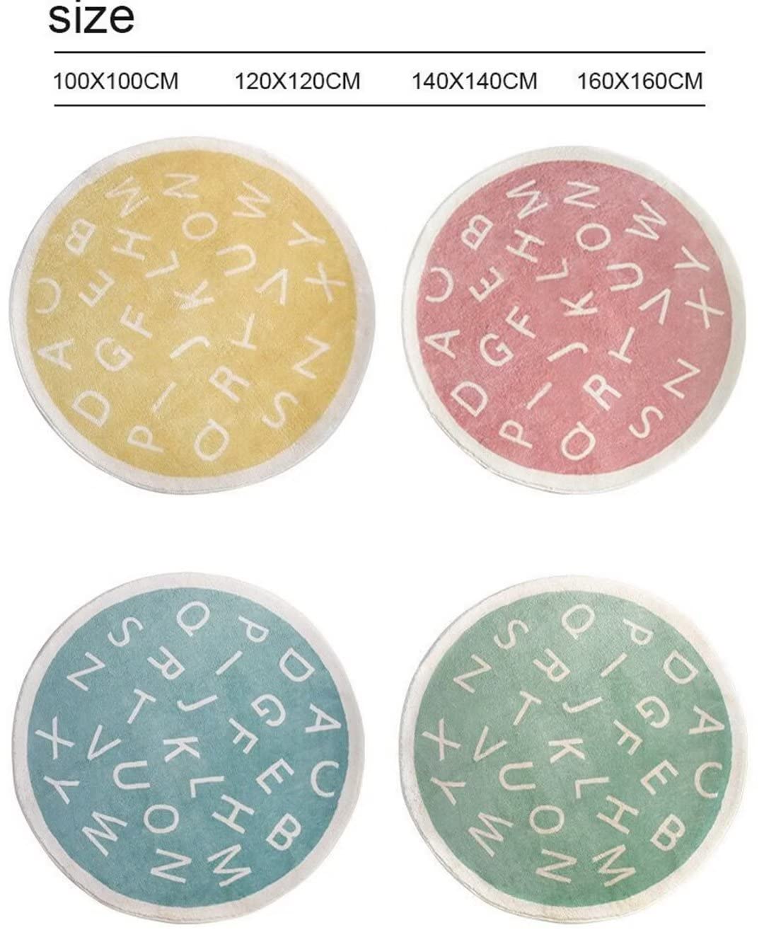 Runder Alphabet-Teppich, Lernteppiche für Kinderzimmer, Spielzimmer, große Buchstaben, weicher Plüsch-Kinderteppich, Krabbelmatten, rutschfest, feuchtigkeitsbeständig (Weiß Lila 160 cm)