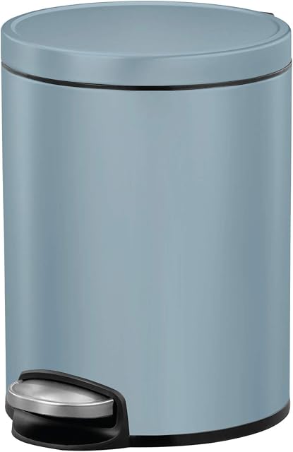 EKO Eva Pedal Bathroom Bin - Rubbish Bin with Soft Close Lid - Perfect for Bathroom, Bedroom & Home, Titanium Blue (5 Litre)