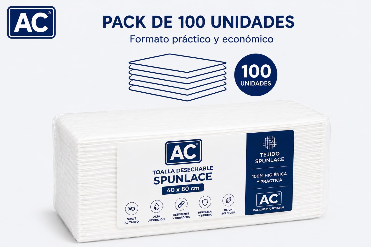 Toalla Desechable Spunlace 40x80 cm 100 unidades Blanco Suave Absorbente