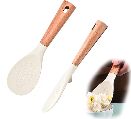 Cuchara de arroz de silicona, espátula de pie, cuchara resistente al calor, utensilio de cocina para arroz sushi, puré de papa (blanco)