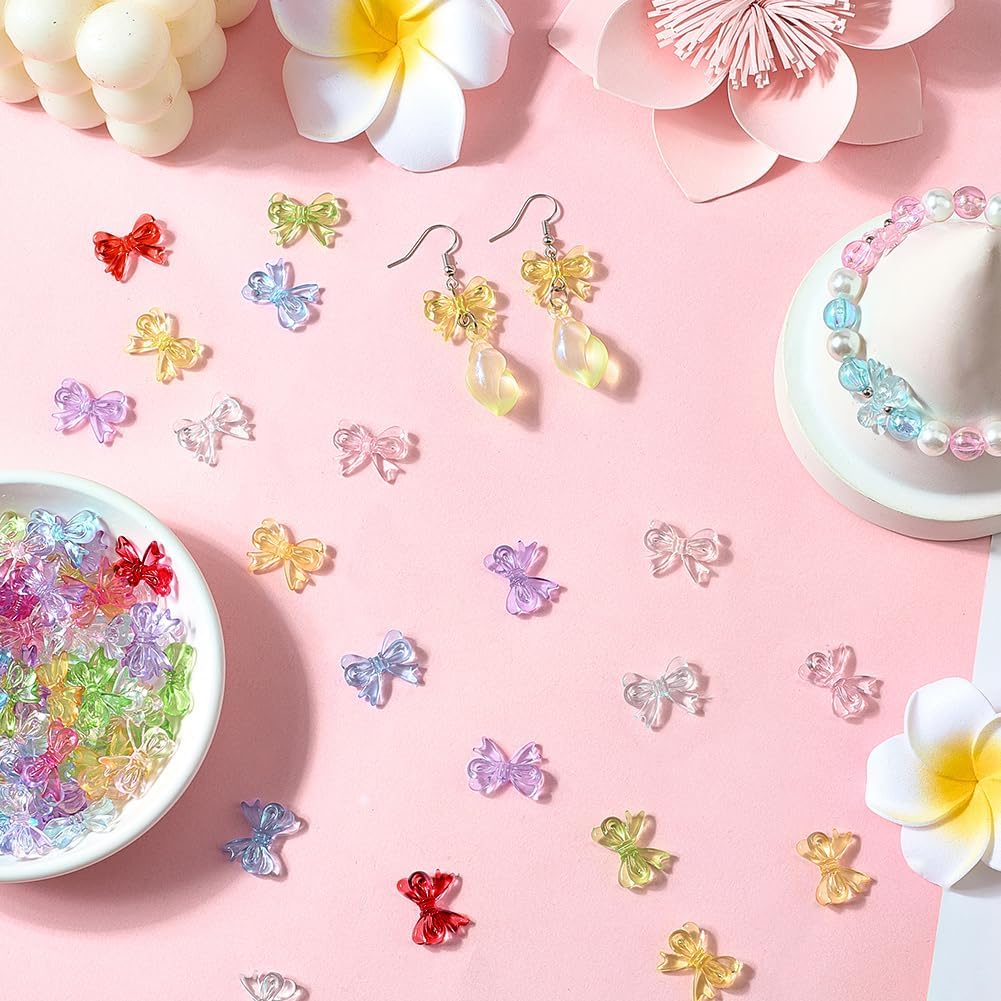 1 Box 200PCS Acrylic Bownot Beads with Holes Transparent Colorful 3D Bow Plastic Beadable Clear Charms Loose Spacer Bead for Jewelry Making Bracelet Necklace Earrings Diy Crafts Supplies - Image 4