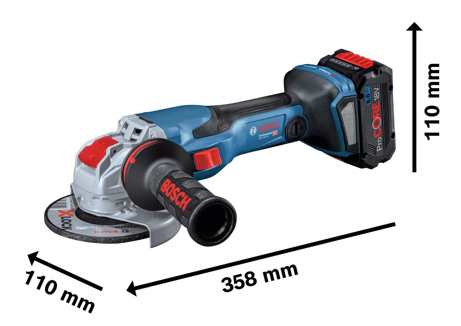 Bosch Professional system 18V: akumulatorowa szlifierka kątowa GWX 18V-15 C (Ø tarczy 125 mm, system X-LOCK, walizka L-BOXX)