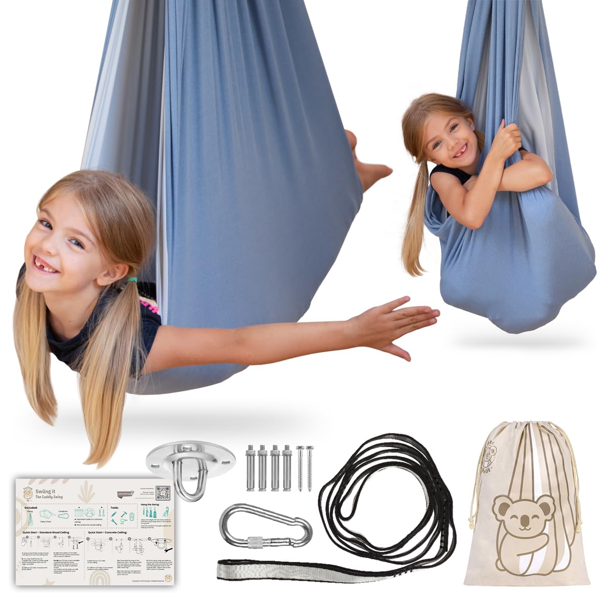 SWUNG IT swing, for ADHD/Autism/Asperger, Temper Tantrum Relief Support|Fun Therapy Swing, Outdoor Indoor, Kids Sensory Swing, Cuddle Swing|Extra Soft,Calming,Sturdy|Like MOM's Hug|Hardware Included