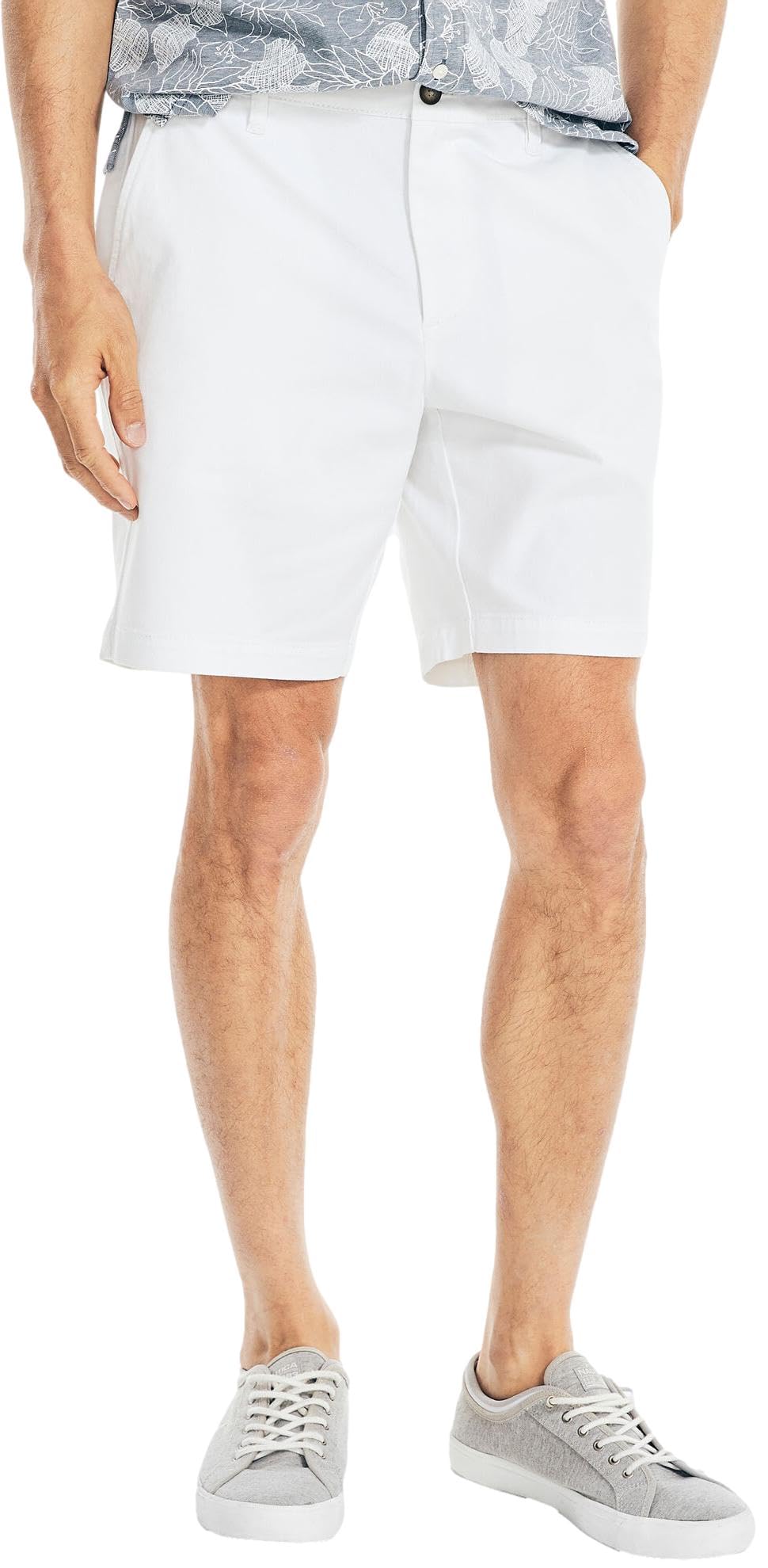 Nautica Men's Classic Fit Flat Front Stretch Solid Chino 8.5" Deck Shorts, Optic White, 34