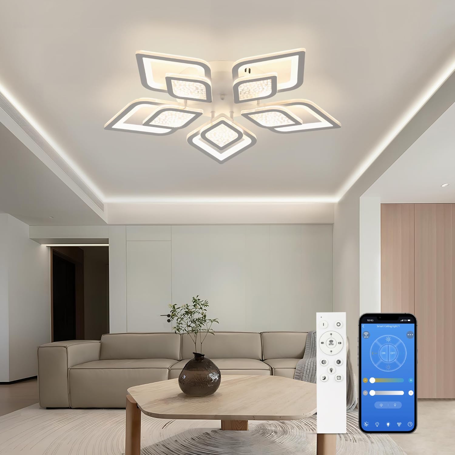 EASY EAGLE Lampara Techo Regulable: Plafon Led Techo Moderno con Mando a Distancia y APP 3000K-6500K, Luz de Techo para Salon Dormitorio Moderno, 48W 4800LM 61CM
