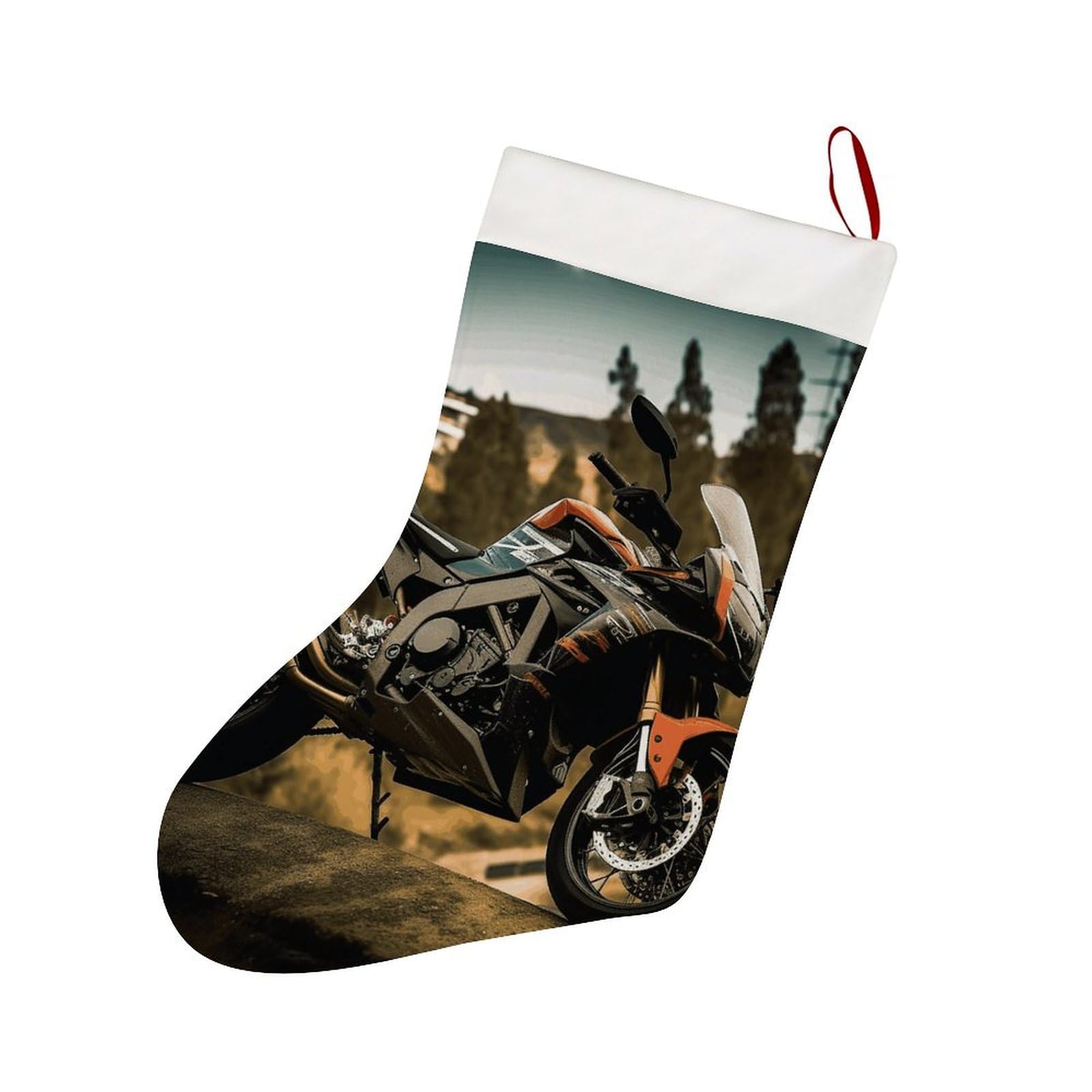 Nonhai Style Sport Motorcycle Christmas Stockings For Fireplace Christmas Hanging Ornaments Plush Xmas Decoration Stocking For Family Christmas Holiday Decorations
