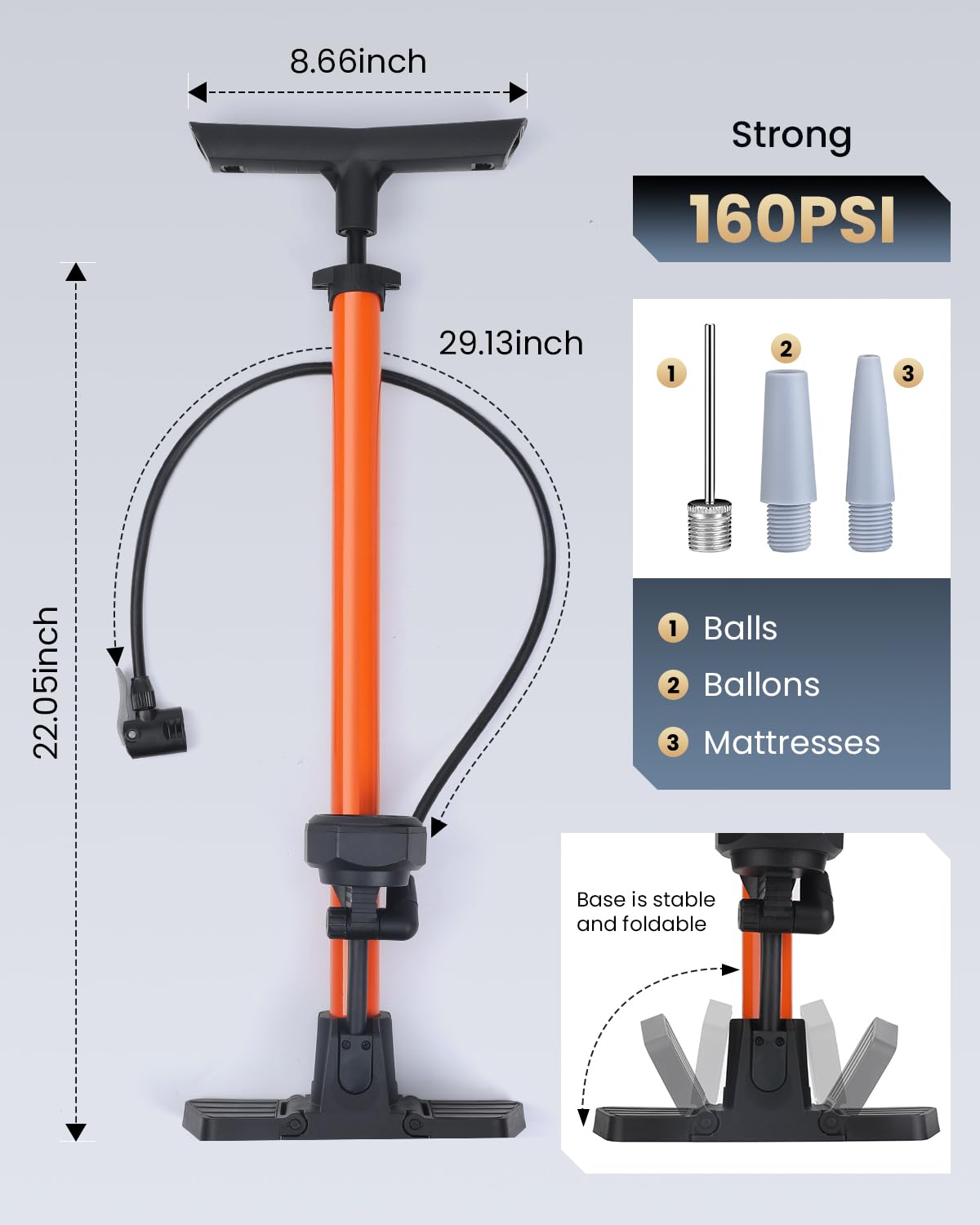 POWVINE 160PSI Bike Pump - High Pressure -7 POWVINE 160PSI Bike Pump - High Pressure -7