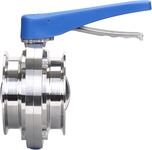 Miniatura 21 de DERNORD Válvula de mariposa con mango de gatillo azul, acero inoxidable 304 Tri Clamp Trlover