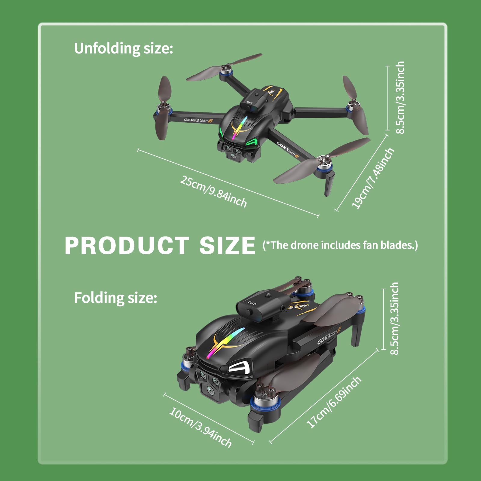GD83 Drone Caratteristiche Dual 1080p HD Cameras, 3 batterie, motore brushless, algoritmi indipendenti, and Optical Flow Hovering – per principianti e appassionati di fotografia, regalo di Natale e