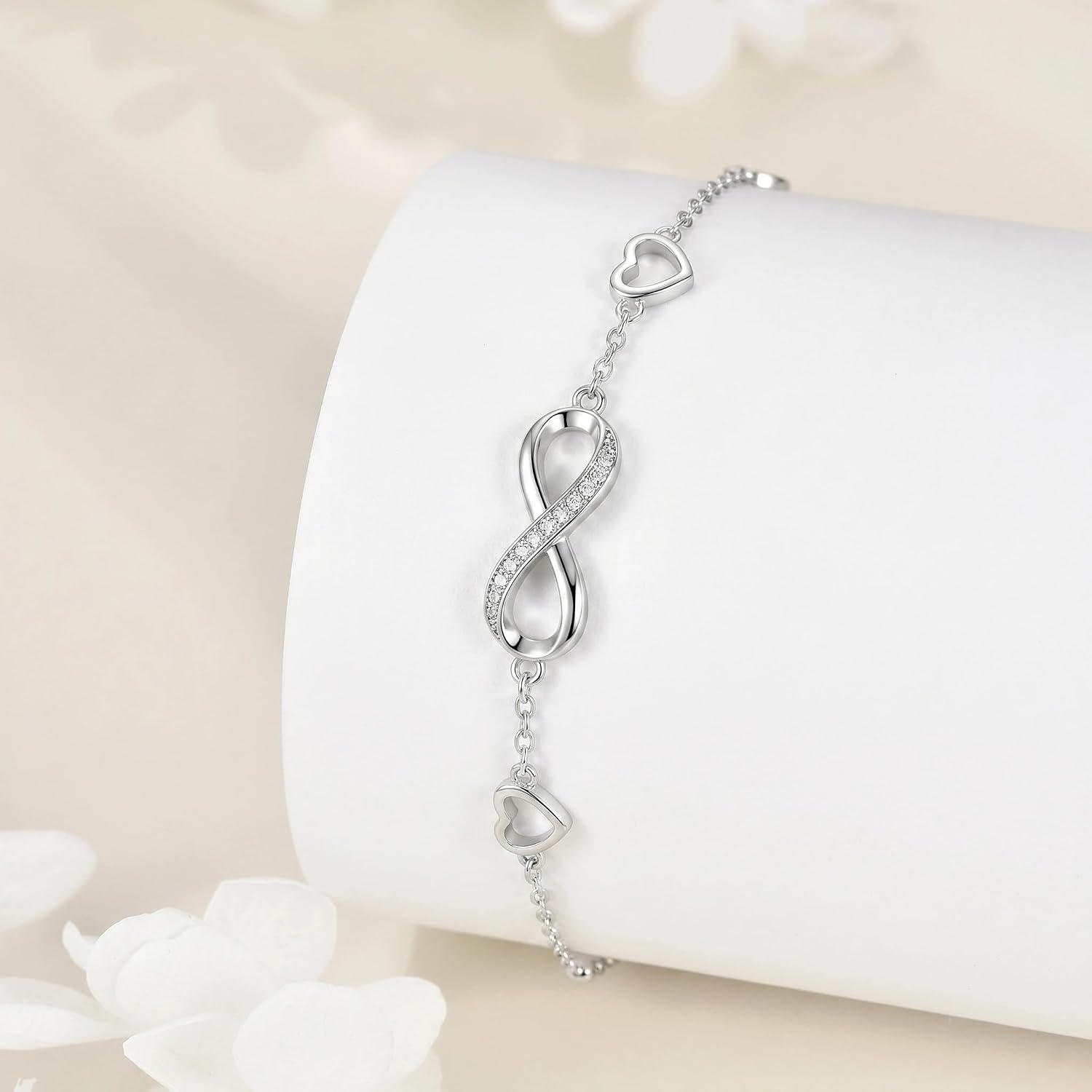 Diamond Infinity Heart Anklet Bracelet for Women 925 Sterling Silver with Lab Grown Diamonds Jewelry Gifts for Mom Wife Girlfriend Her