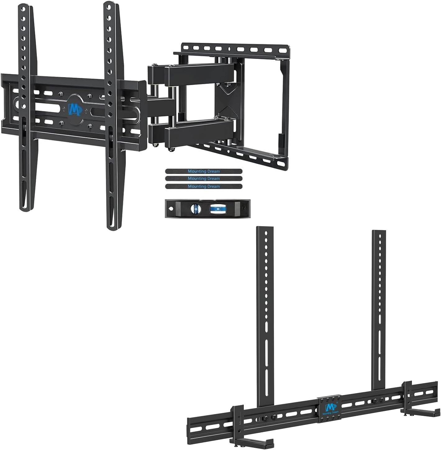 Mounting Dream TV Wall Mount for 32-65 Inch Television,Mount with Swivel and Tilt MD2380 and Soundbar Mount Sound Bar TV Bracket for soundbars with Holes/Without Holes MD5425