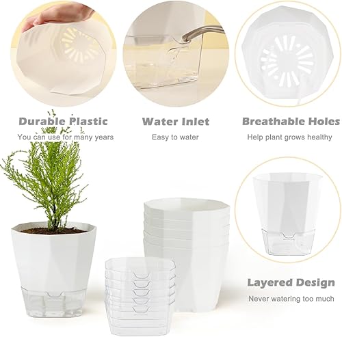 Miniatura 2 de Paquete de 2 macetas de riego automático de 8.4 pulgadas, macetas de riego automático para plantas de interior y exterior, macetas de riego