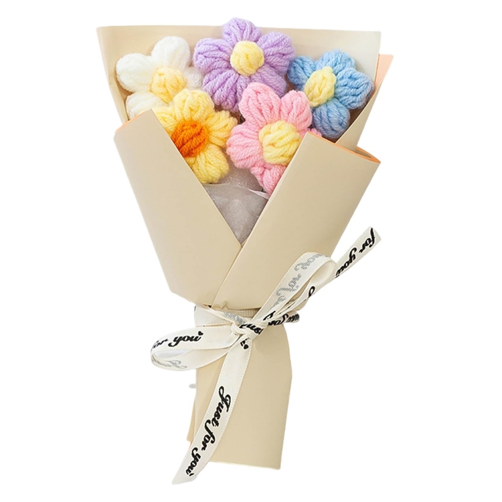 ENWWCH Hand Woven Flower Bouquet Mini Crochet Yarn For Wedding Party Graduation For Home(Color5)