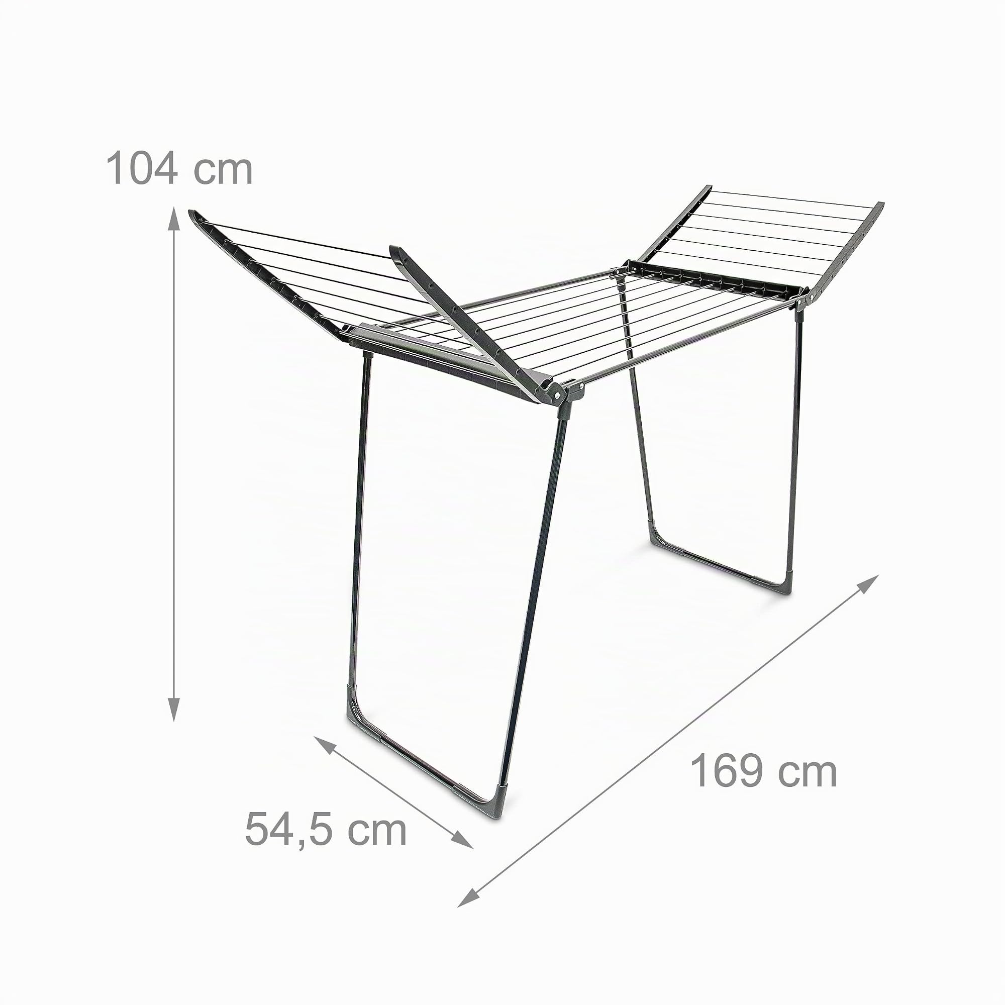 Relaxdays Tendedero Plegable, Soporte Secar Ropa, de Pie, 104x169x54,5 cm, Extensible, Longitud de Tendido: 13 m, Negro