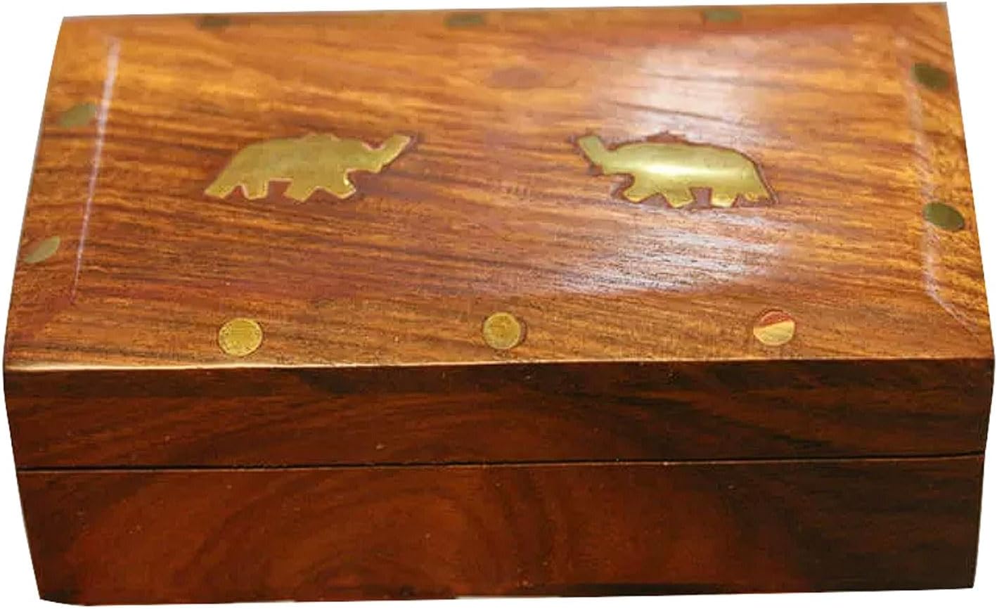 Solid Wood Jewelry Box, Hand-Inlaid Copper Plating Chinese Style Storage Case for Rings, Earrings, Necklaces(Elephant,12.5 * 7.5 * 4cm)