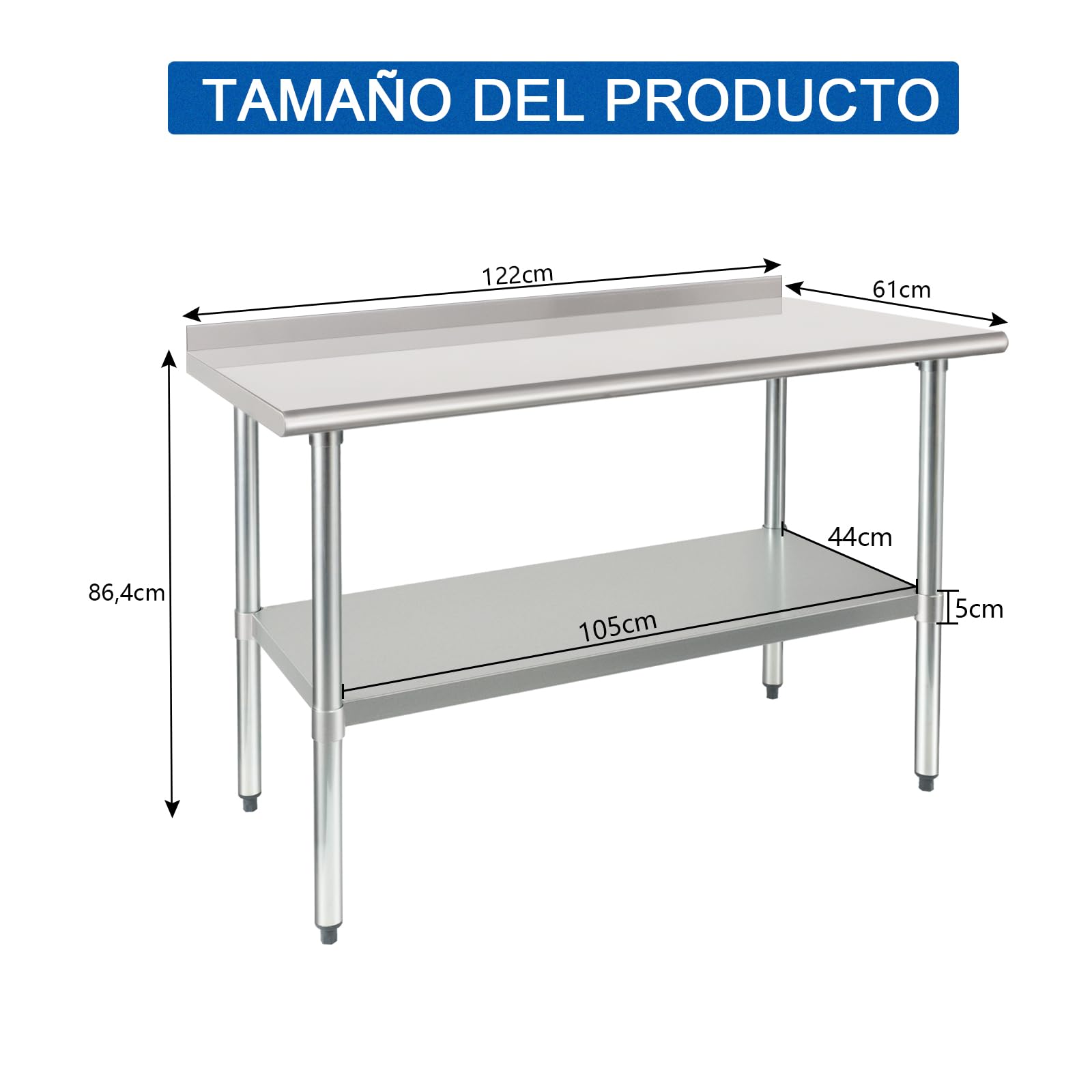 HARDURA Mesa de Acero Inoxidable para Preparación de Alimentos 61×122cm Heavy Duty Comercial con Estante Inferior y Revestimiento para Restaurante Cocina Casa y Hotel