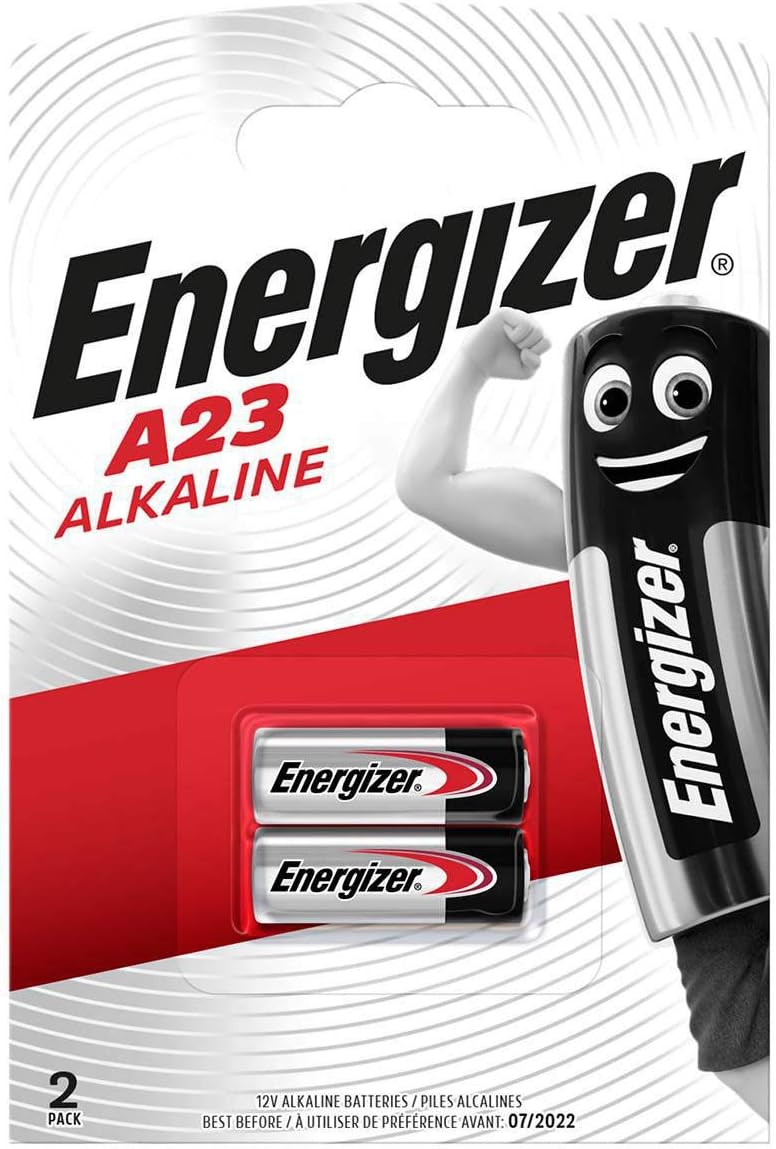 Energizer A23 12V Batteries, Alkaline Button Battery, 2 Pack, silver