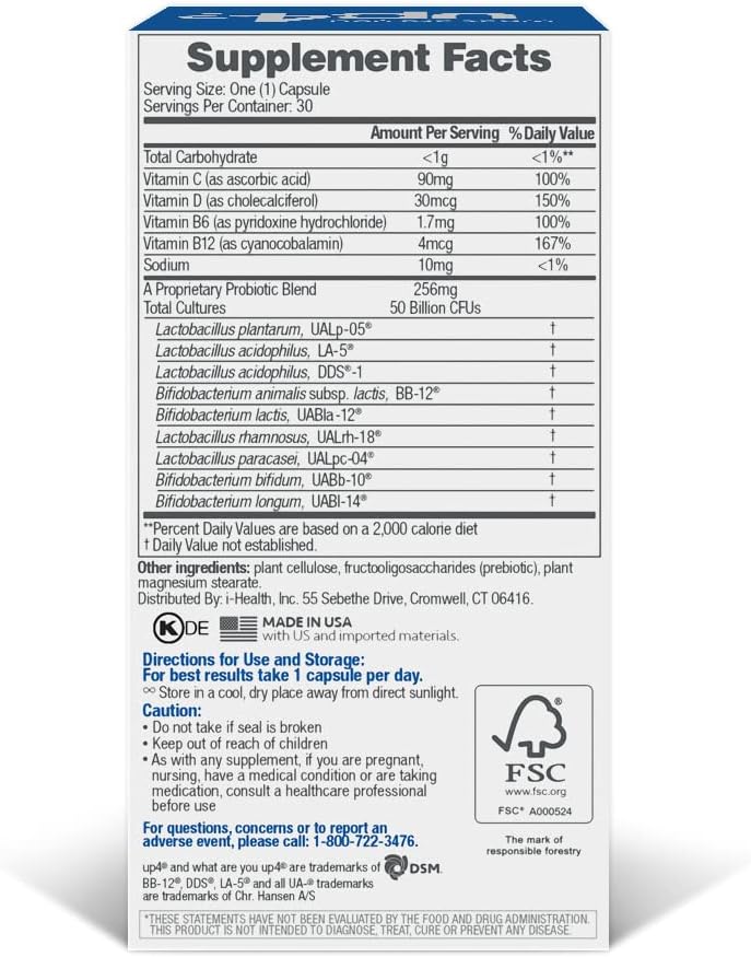 up4 Men’s Probiotic Supplement, 50 Billion CFUs, with Vitamin C, VIT. D, VIT. B6 & VIT. B12, Digestive + Immune Support*, Promotes a Healthy Metabolism & Muscle Function*, Non-GMO