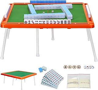 heizi 麻雀セット 麻雀卓 折りたたみ コンパクト 持ち運び 脚付き サイコロ 点棒 付き 雀卓 フルセット (麻雀牌 ブルー)