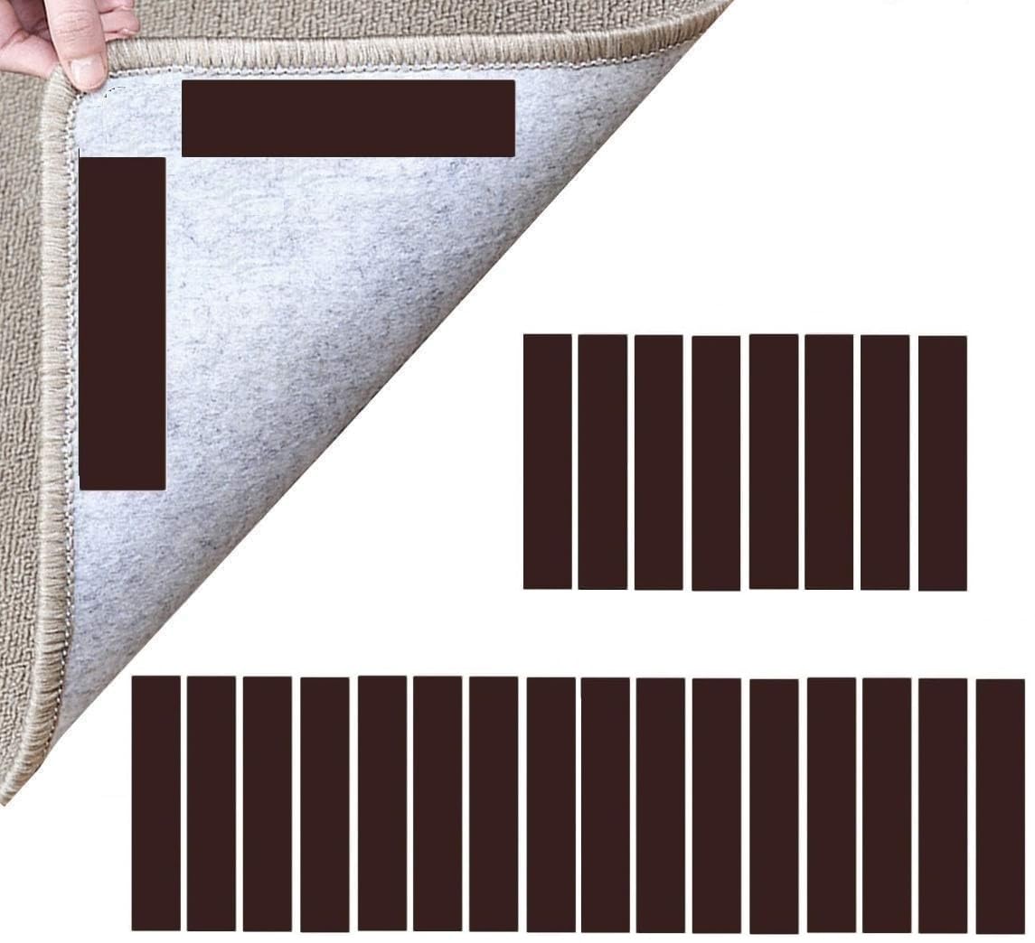 Bek-Fix Black Rug Gripper Carpet Gripper Pack Of 24 Non-Slip Rug Grip Pads Anti-Slip Rug Grippers To Keep Rugs Securely In Place. Rug Grip Strips For Hardwood Floor, Laminate Floor, Tiled Floor, Doormats, Bathmats.