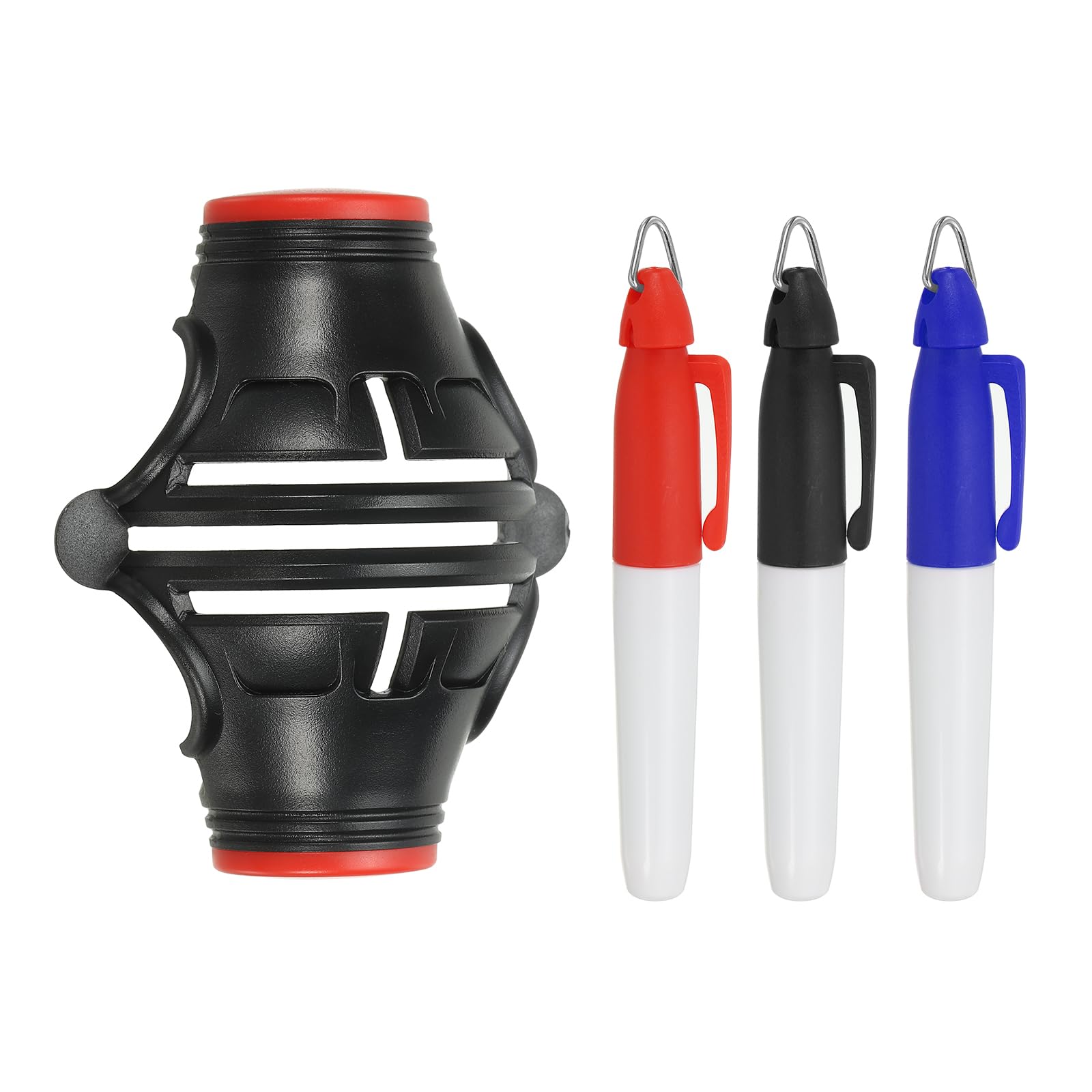 PATIKIL Golf Ball Marker Stencil 360 Degree Triple Track Golf Ball Alignment Marking Tool Line Drawing Marker with Marker Pens for Men Women, Black/Red