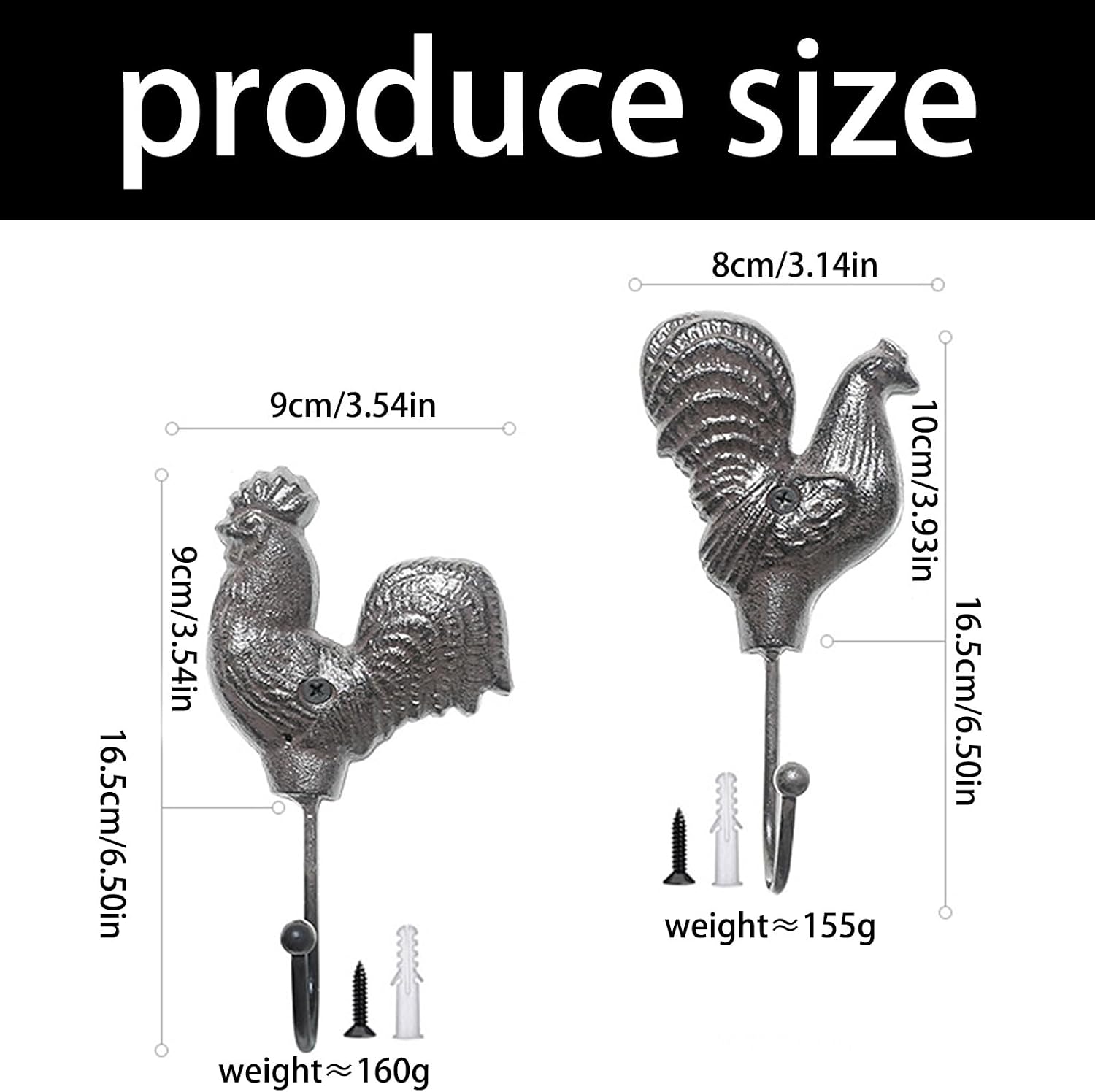 Iron Rooster Wall Hook for Keys Coat Storage Decorative Home Entryway Hanger Wrought Iron Bathroom Hook image 3