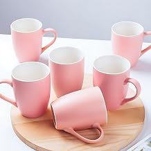 Caliamary 6 Pack Pink Ceramic Coffee Mugs Set, 12 Ounce Porcelain Coffee Mugs with Handle for Latte, Cappuccino, Cocoa, Colorful Assorted Cups, Microwave & Dishwasher Safe Gift Set Pink