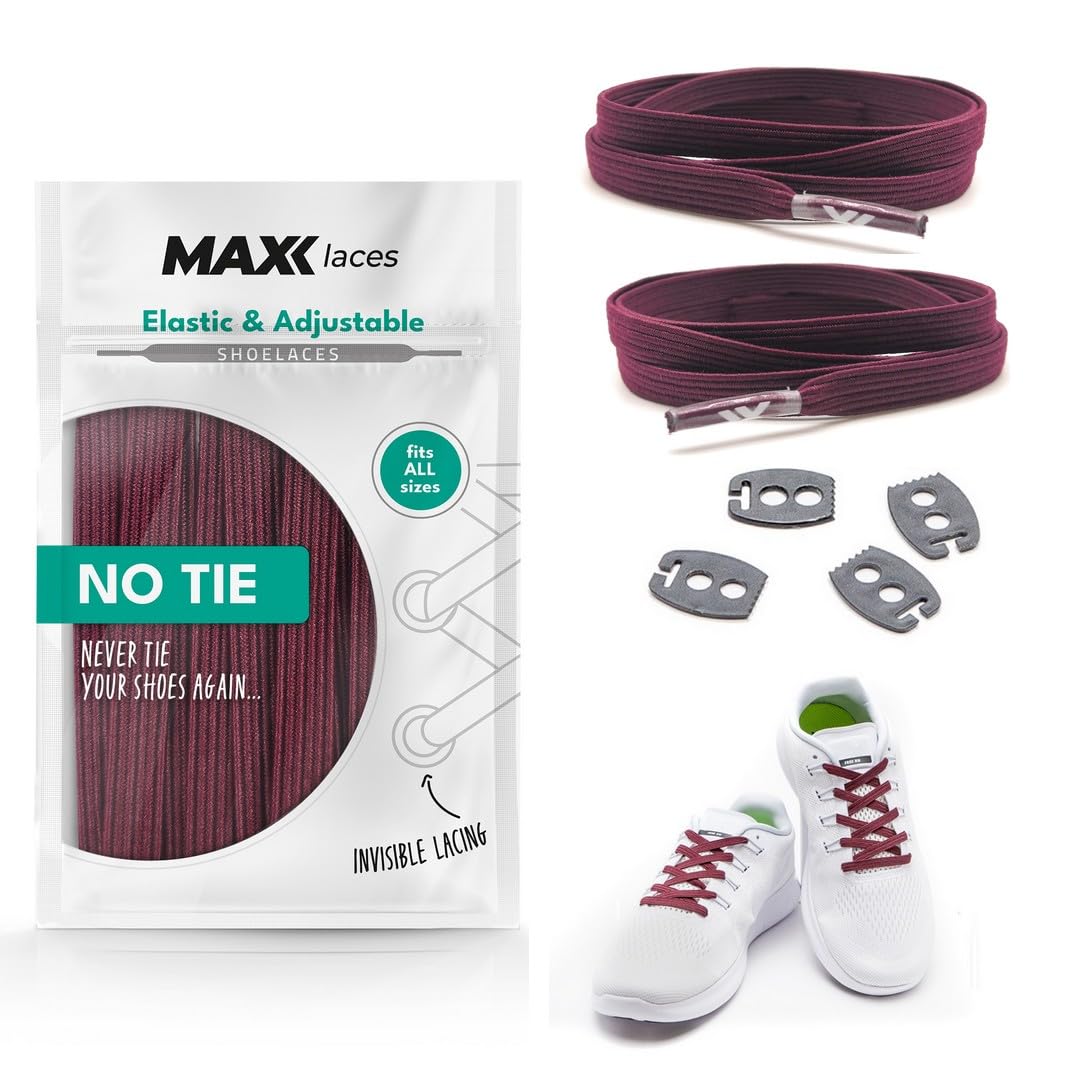 MAXX Laces Flat Elastic Shoe Laces (47 Inch) No-Tie, Stretch Flex Tension for Kids and Adults Tennis, Running, Athletic, Fitness Footwear | Wide, Comfortable Support