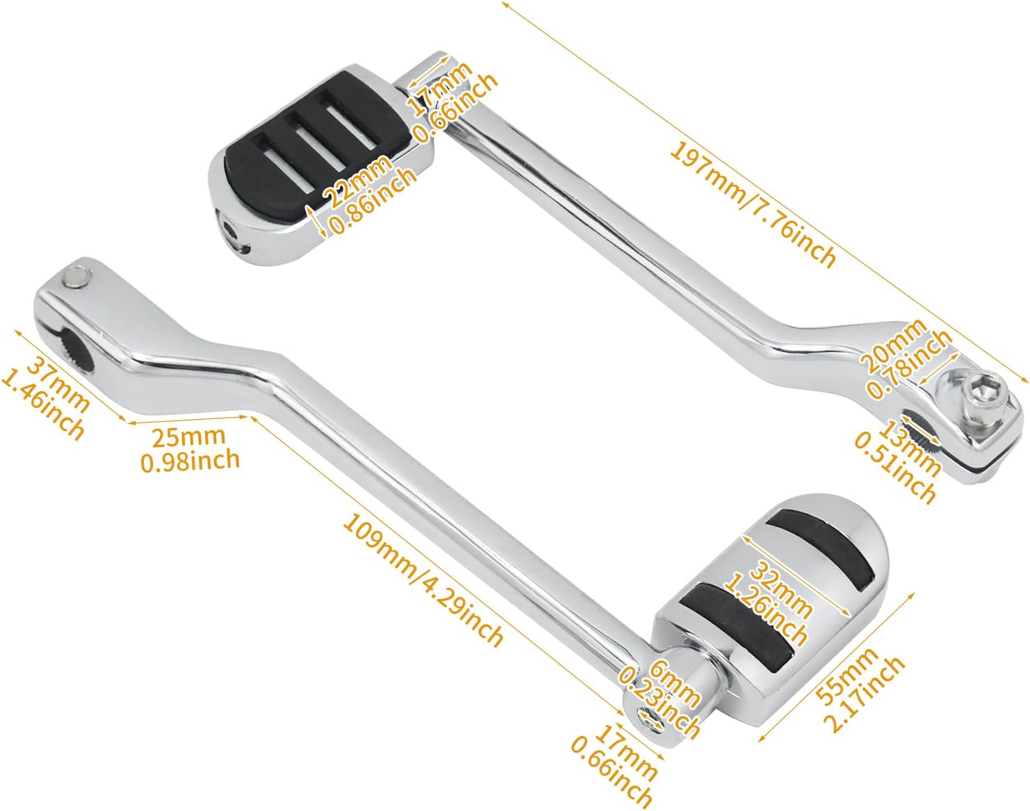 Heel Toe Shift Levers Front Rear Levers w/Shifter Pegs Chrome