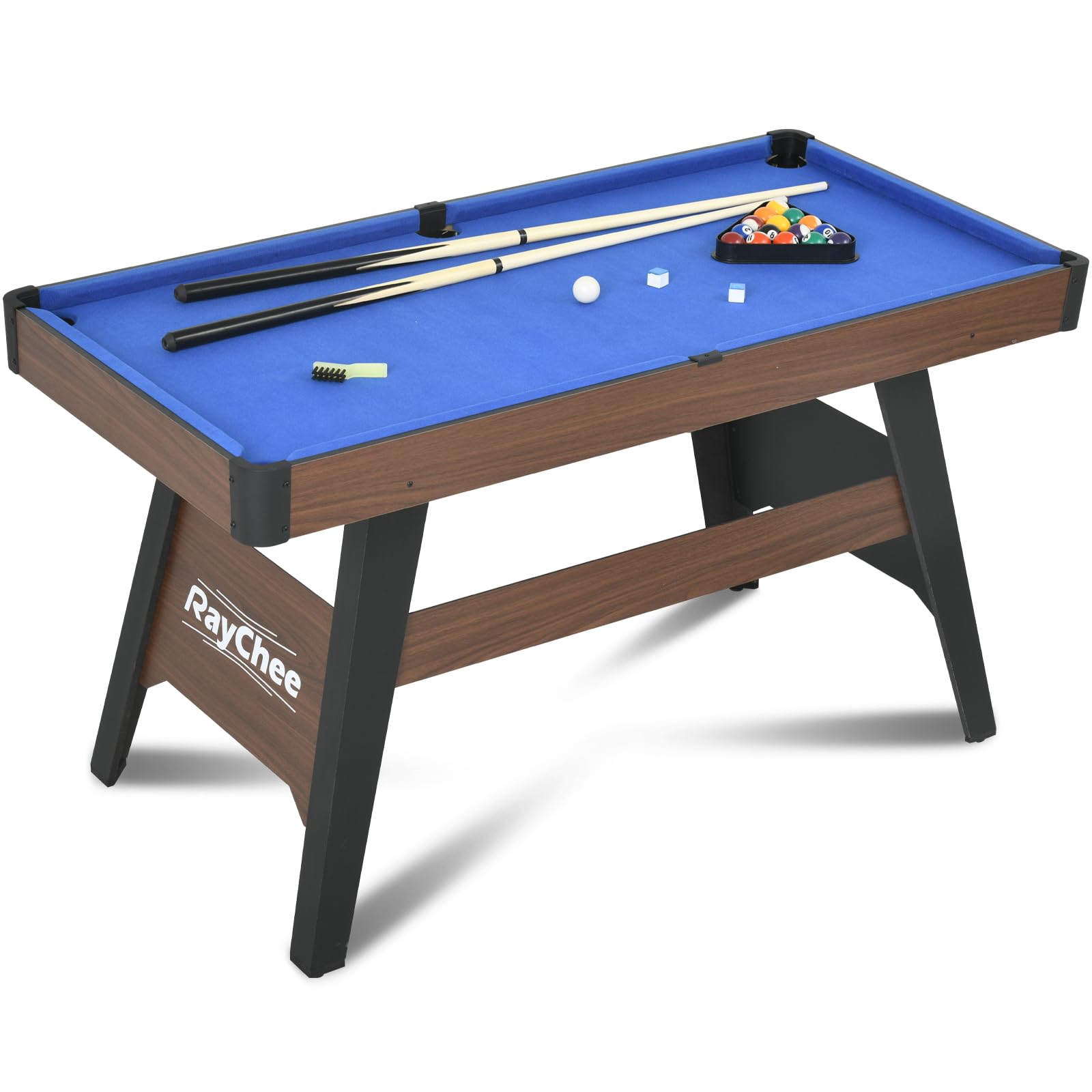 4.5Ft Pool Table, Wooden Billiard Tables for Kids, Portable Pool Game Tables 16 Balls, 2 Cue Sticks, 2 Chalks and Brush for Family, Party