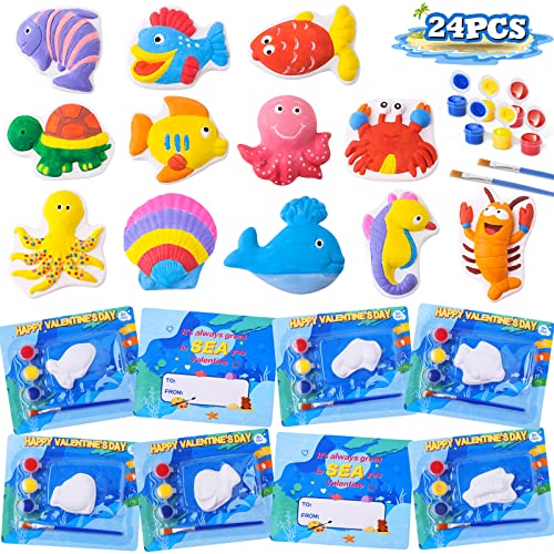 24 Pack Valentine's Day Cards for Kids with Plaster Painting Kit for School Classroom Valentine's Gift Exchange, Valentine's Party Favor for Kids, Valentine's Prize, Valentine's Art and Craft Activity