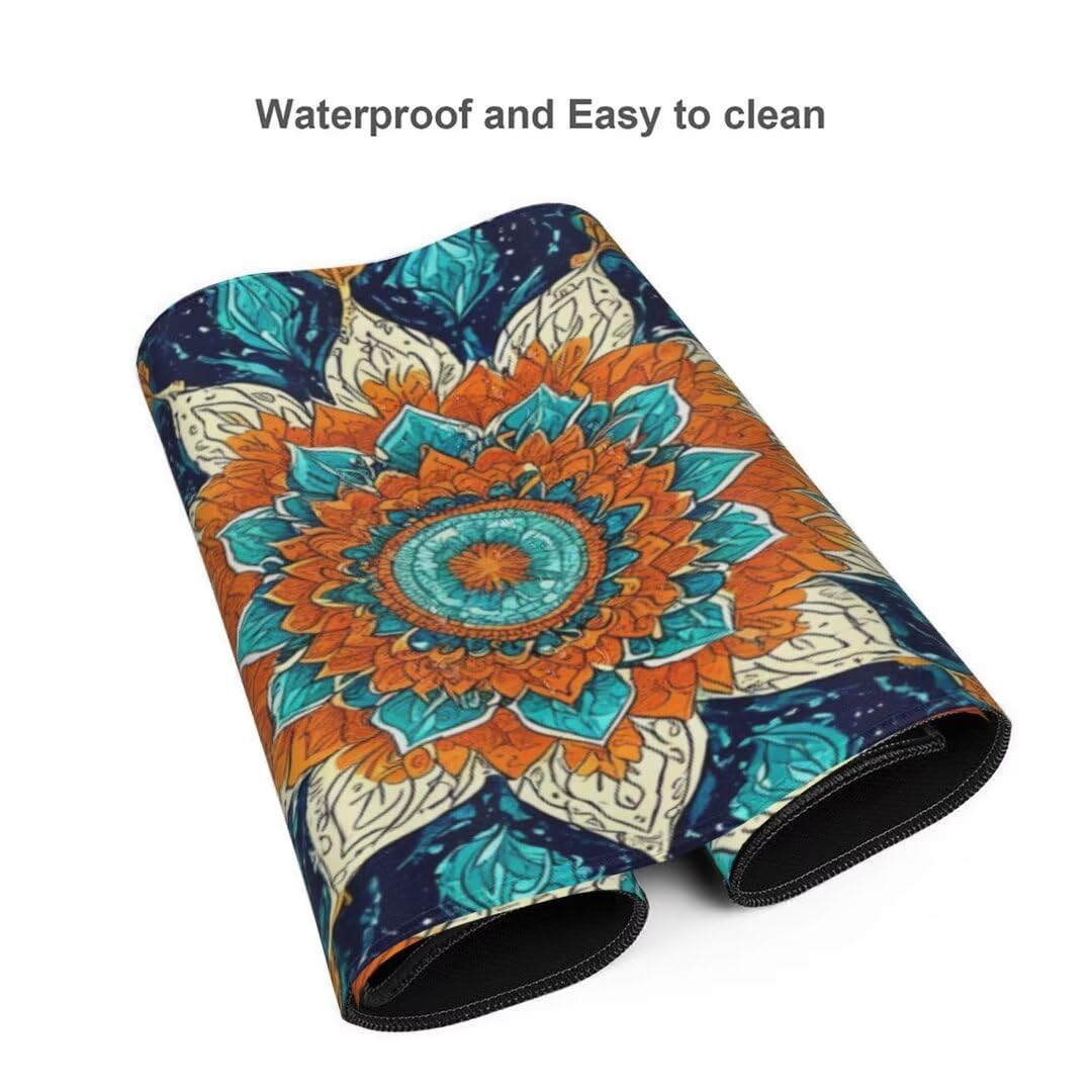 Alfombrilla de ratón 1400x600x3 MM, Alfombrilla Ratón XXL Extendida de Gran Tamaño con Bordes Cosidos, Base de Goma Antideslizante Almohadilla para Teclado, Flores de Mandala S-8723