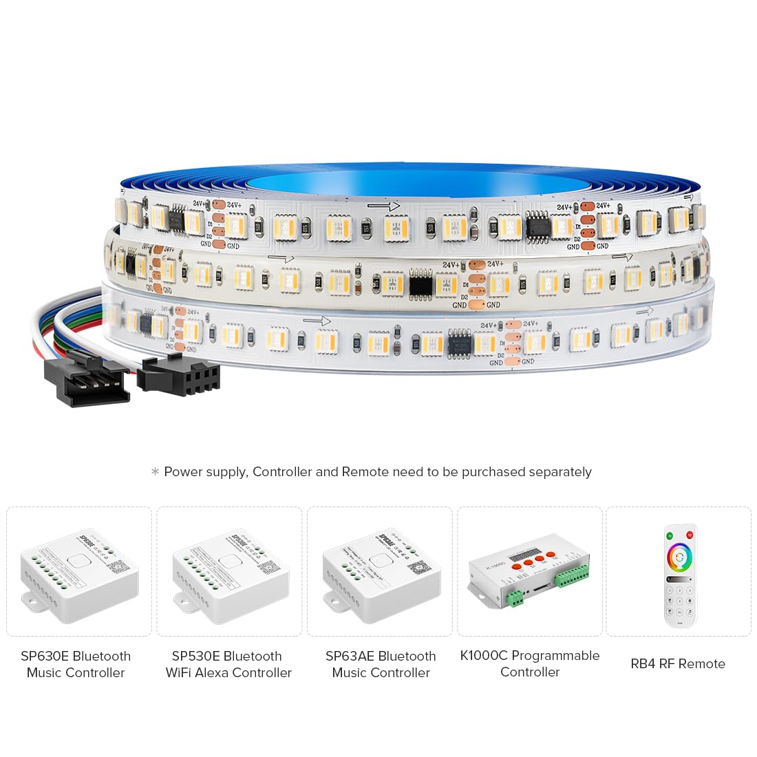 BTF-LIGHTING WS2805 RGBCCT IC Tira LED 5050SMD direccionable de doble señal LED Cinta 5M 84LEDs/M DC24V Flexible Chasing Light Dream Color Blanco PCB IP65 para la Decoración de DIY (Tira Sólo)